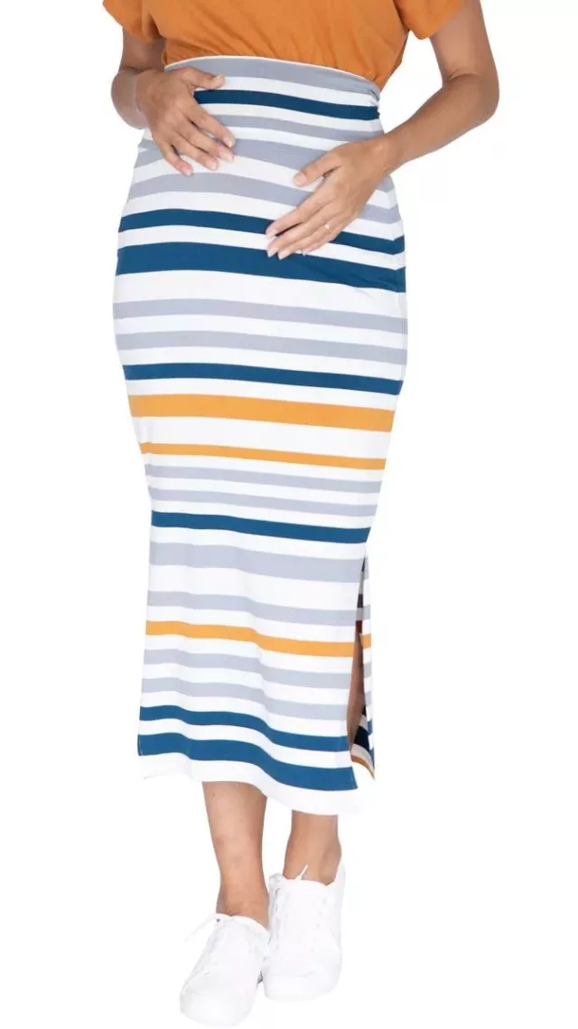 Stripe Maternity Midi Skirt White