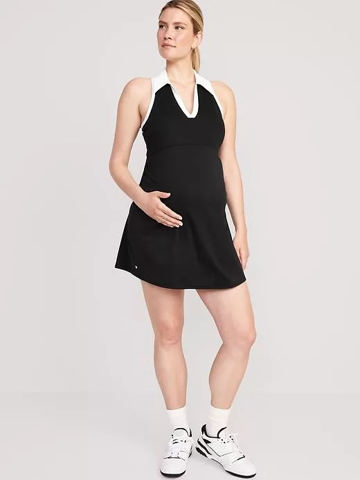 Maternity Sleeveless Powersoft Polo Mini Dress Black Jack