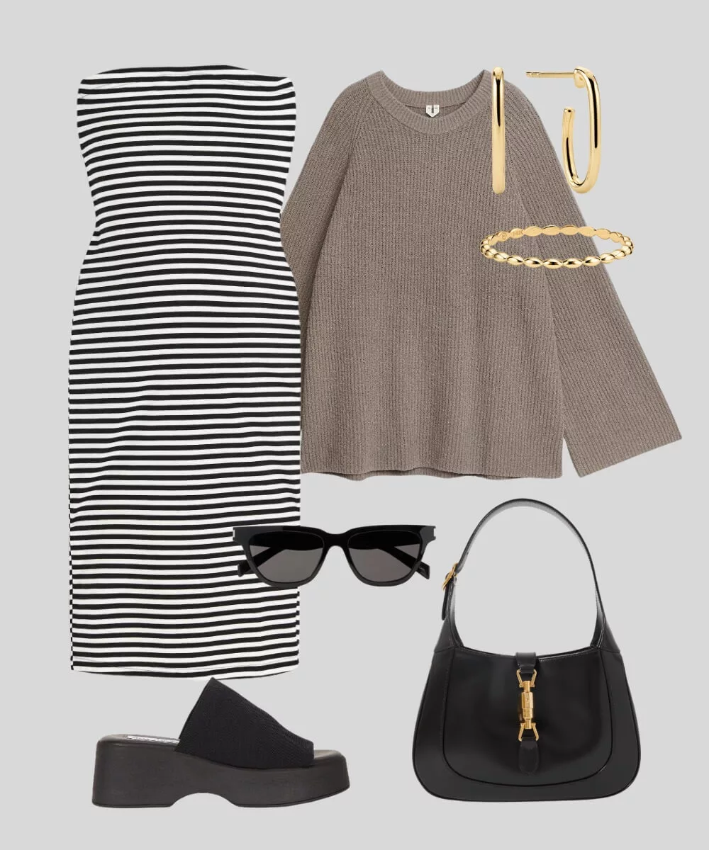 Cover Image for Parisian chic outfit | Stripe tube dress | black slides | Gucci bag