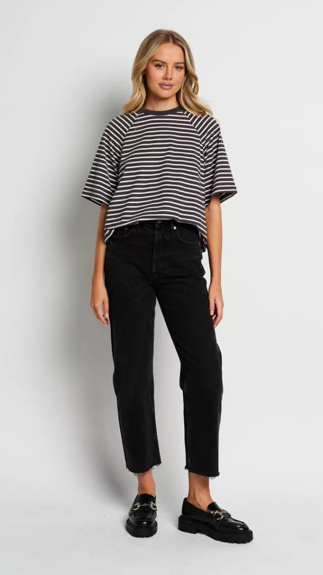 Mére Oversized Stripe Tee - Charcoal / White