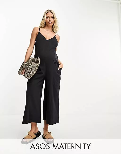 Asos Design Maternity Strappy Jersey Jumpsuit In Charcoal
