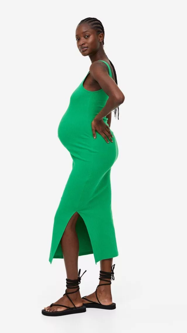 Mama Ribbed Sleeveless Dress Green