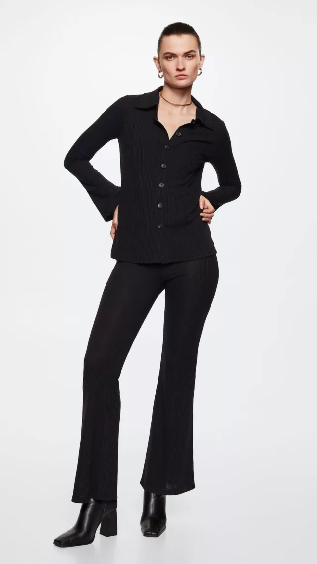 Ribbed Shirt With Buttons Black