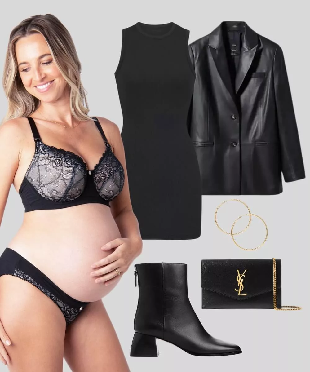Cover Image for Date night maternity outfit | Rib tank dress | Leather blazer | Ankle boots | YSL bag