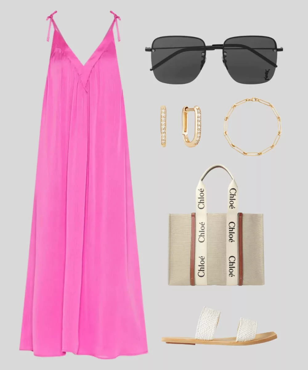Cover Image for Pink Summer Outfit | Pink Flowy Maxi Dress | Chloé’s ‘Woody’ tote bag | Gold Accessories