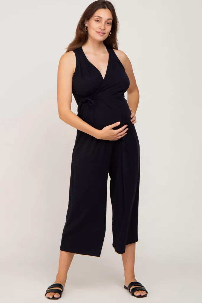 Black Sleeveless Flare Maternity Jumpsuit