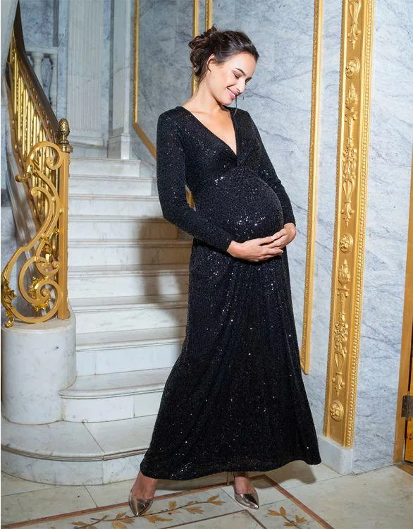 Black Sparkle Maternity Maxi Dress