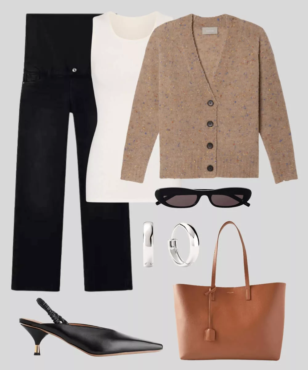 Cover Image for Smart casual work outfit | Black wideleg maternity jeans | Confetti cardigan | Leather Pumps