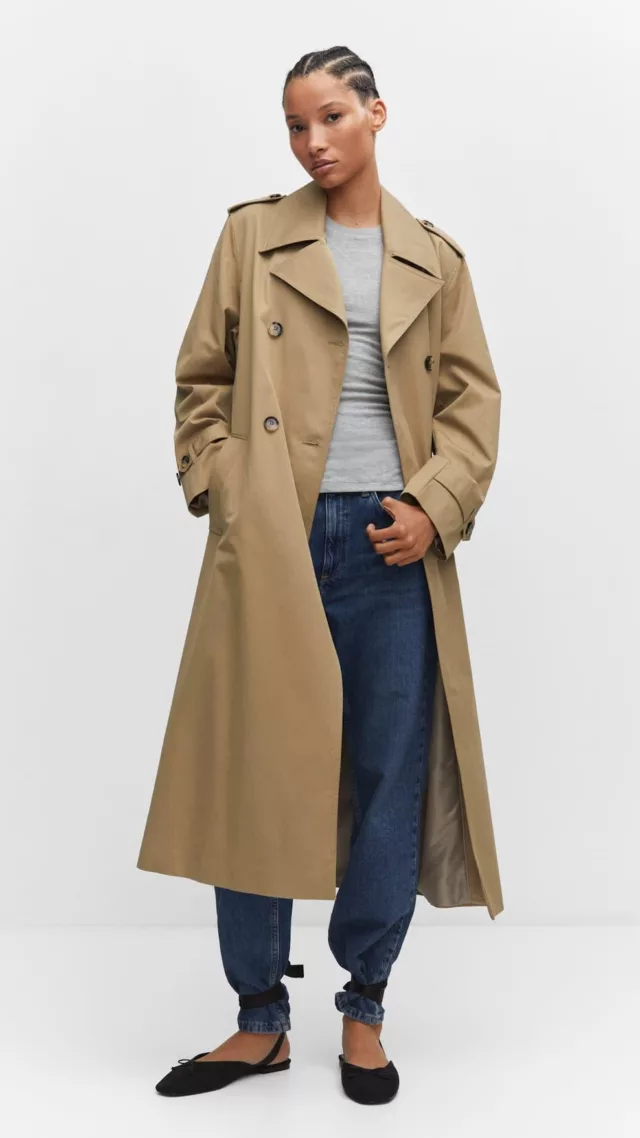 Double-Button Trench Coat Medium Brown