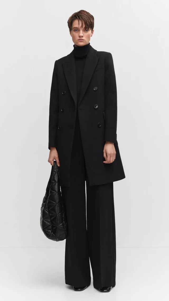 Wool Double-Breasted Coat Black