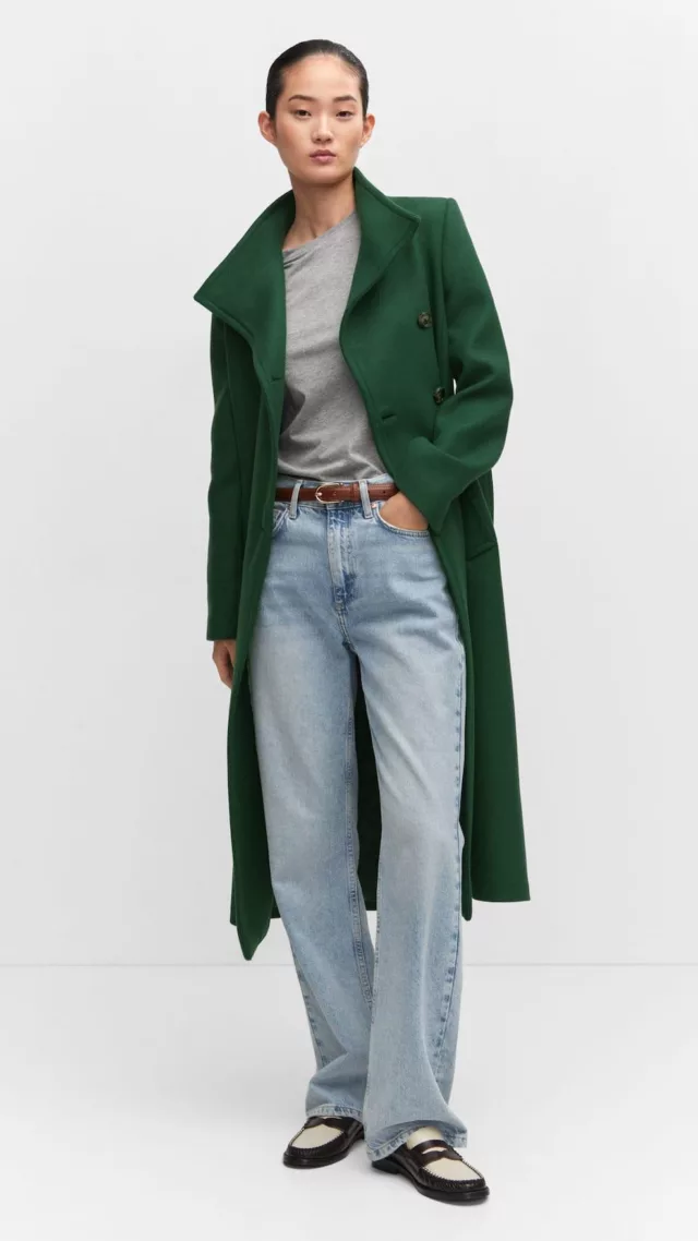 Woolen Coat With Belt Green