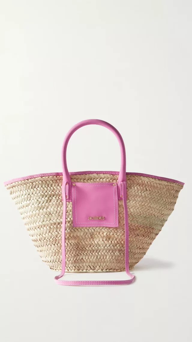 Le Panier Soli Embellished Leather-Trimmed Raffia Tote Bright Pink