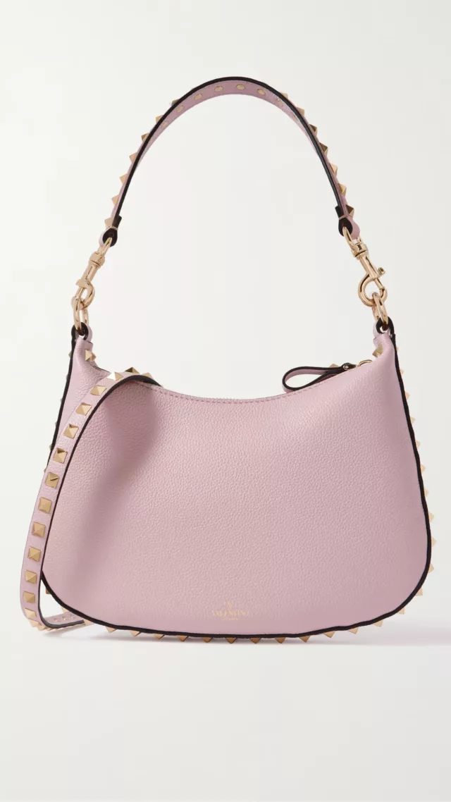 Rockstud Small Textured-Leather Shoulder Bag Pink