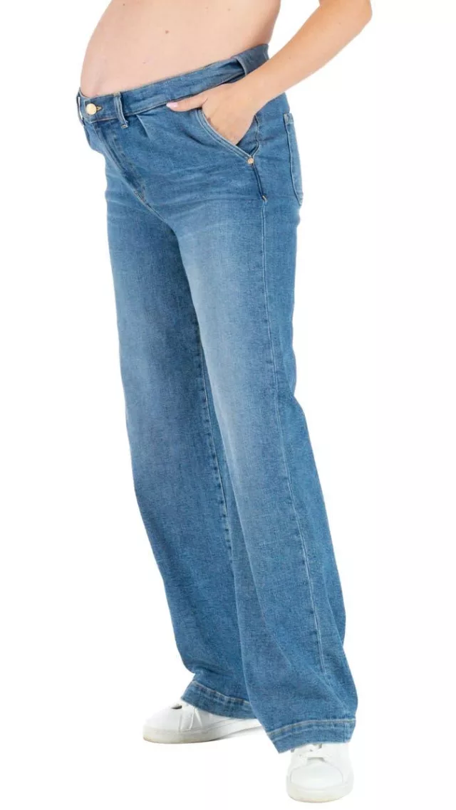 Kelly Wide Leg Maternity Jeans Mid Blue