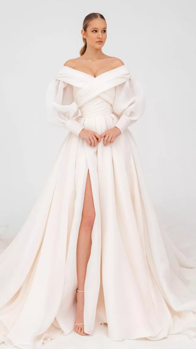 Extra Convertible Wedding Dress Audrey (Basic Dress + Bolero + Bow + Detachable Train) Coral