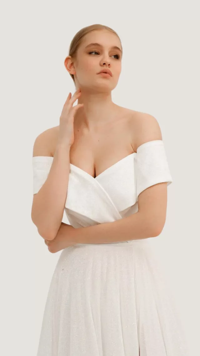 Sparkle Off-The-Shoulder Wedding Dress Leslie Light Ivory