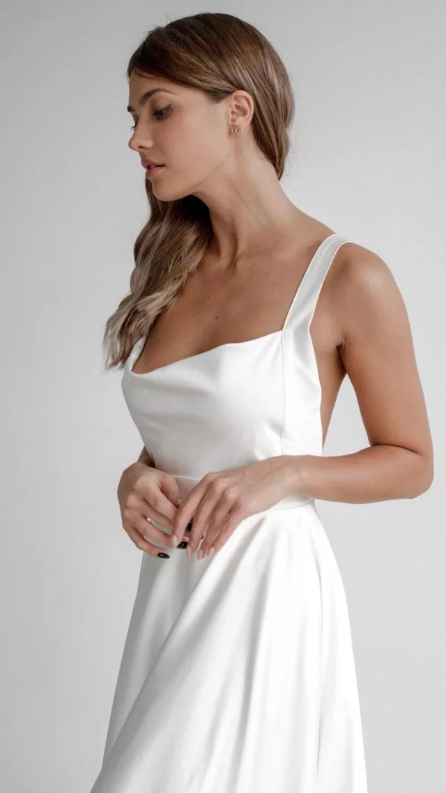 Satin Midi Wedding Dress Eleanor Light Ivory