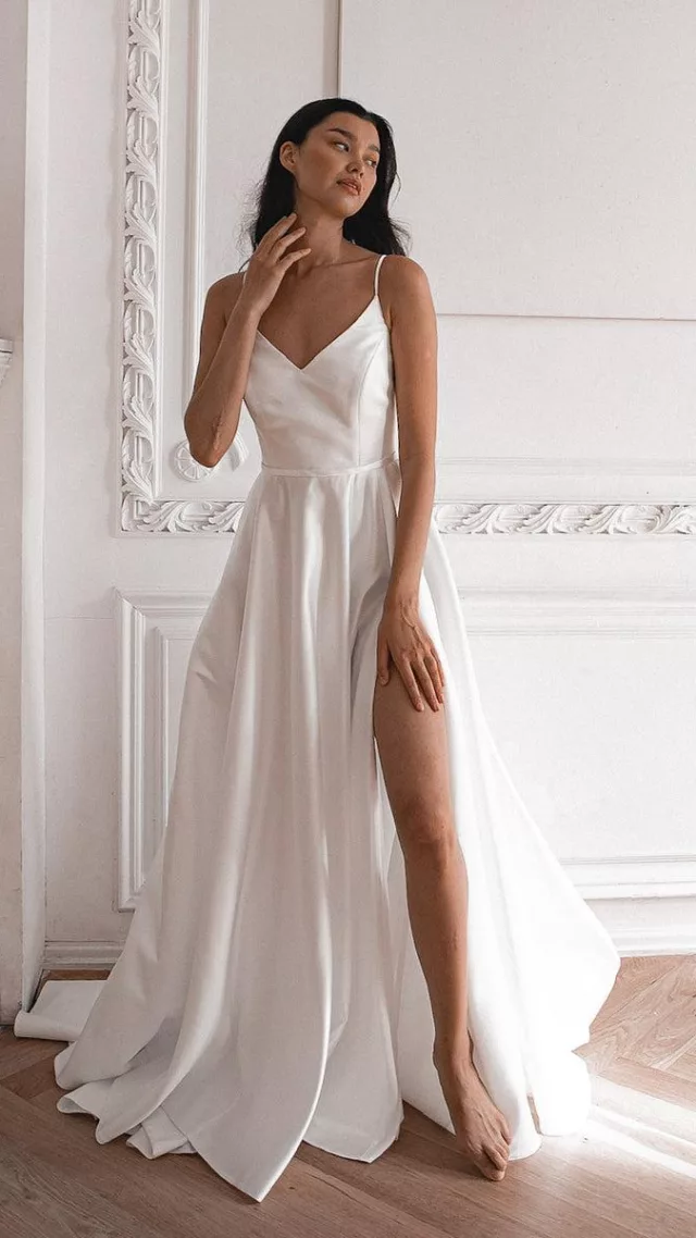 Satin Wedding Dress Sentea With Front Slit Light Ivory