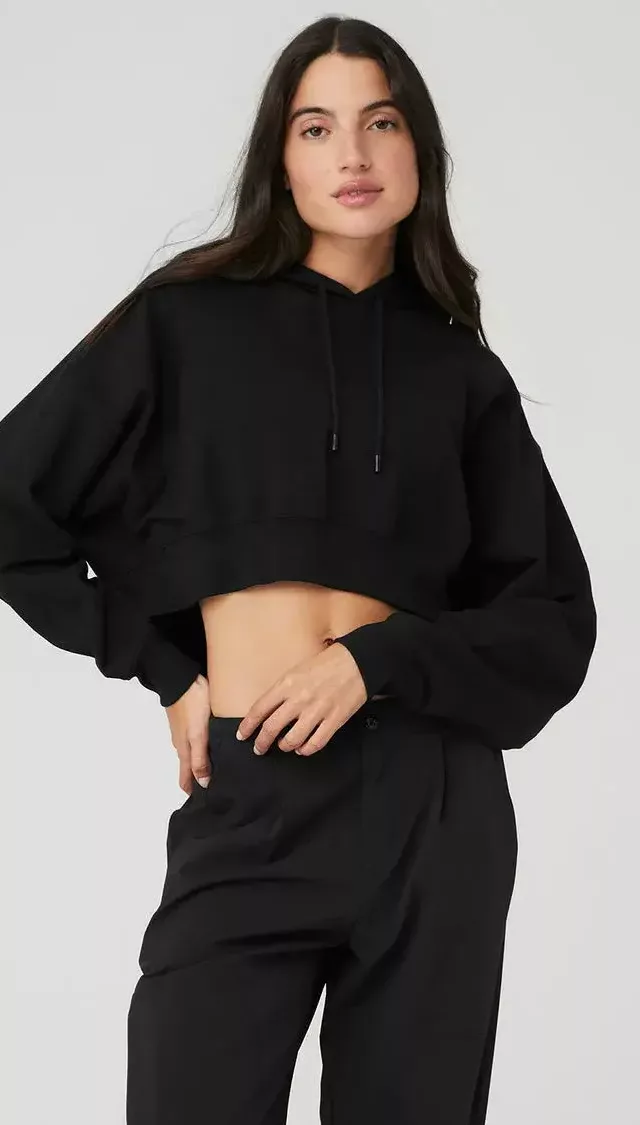 Cropped Double Take Hoodie Black