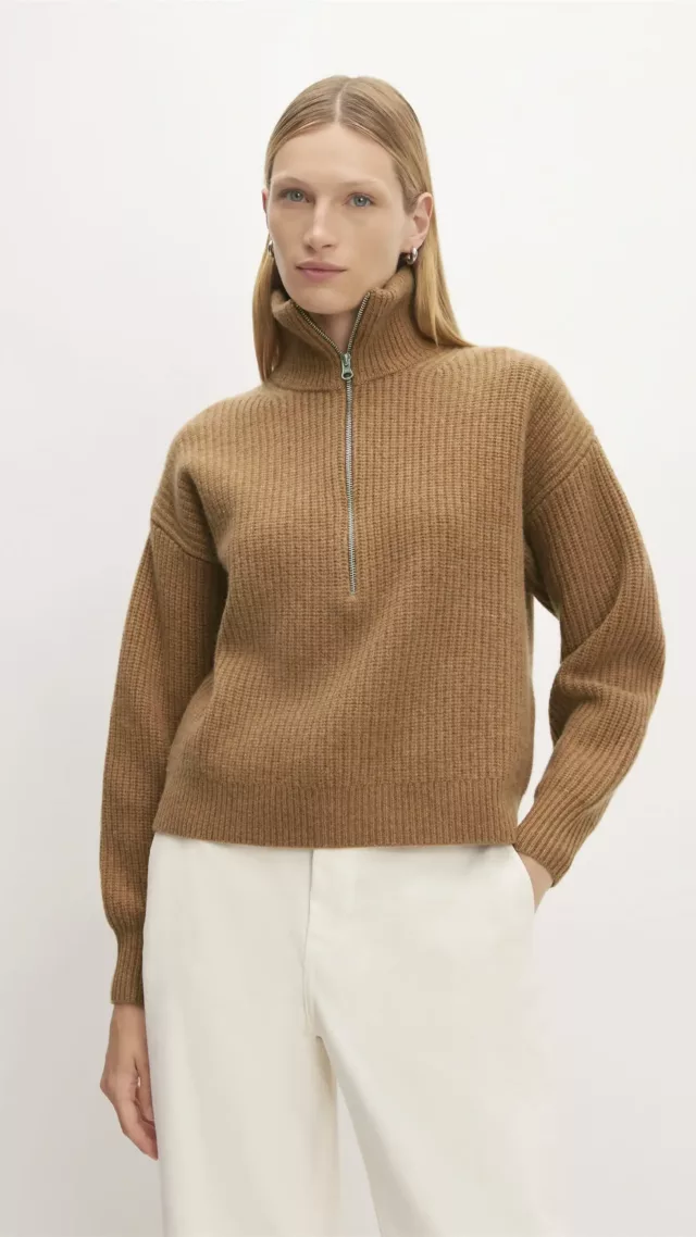 The Felted Merino Half-Zip Sweater Deep Camel