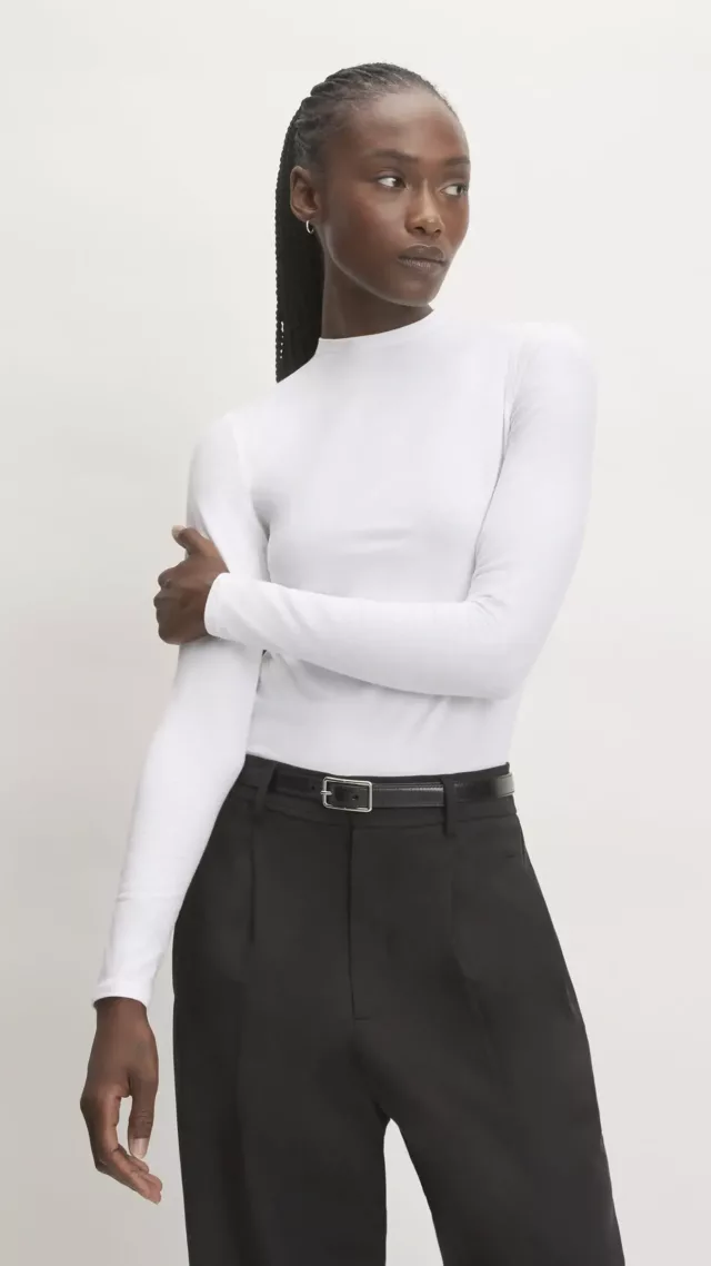 The Supima® Form Funnel Neck Tee White