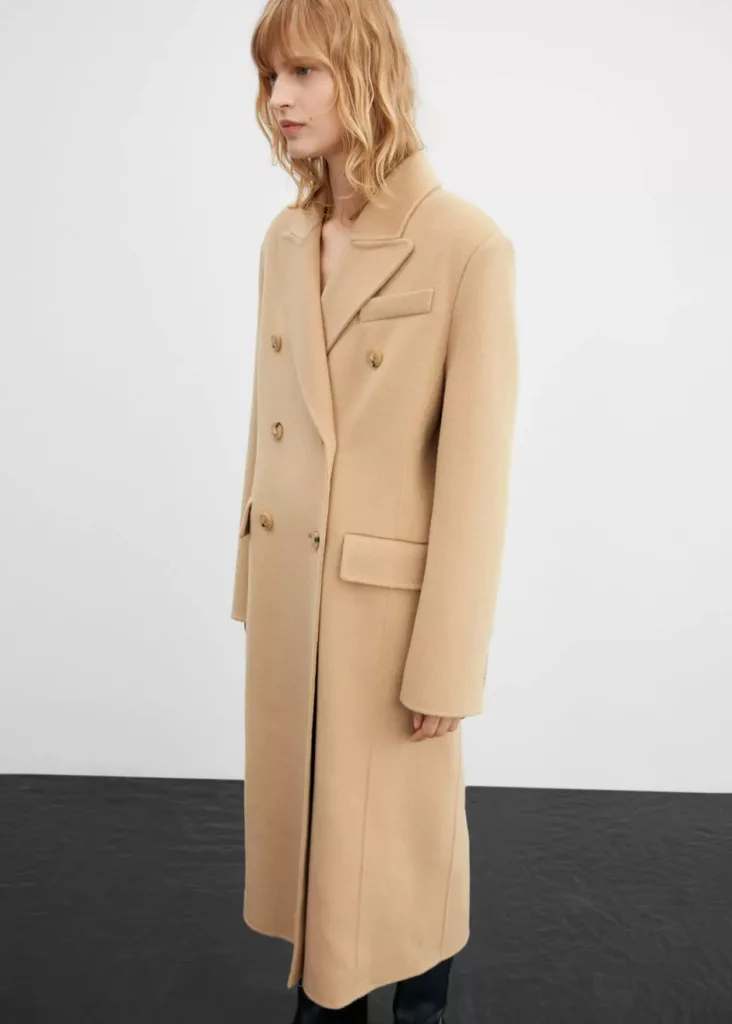 Double-Breasted Virgin Wool Coat Beige