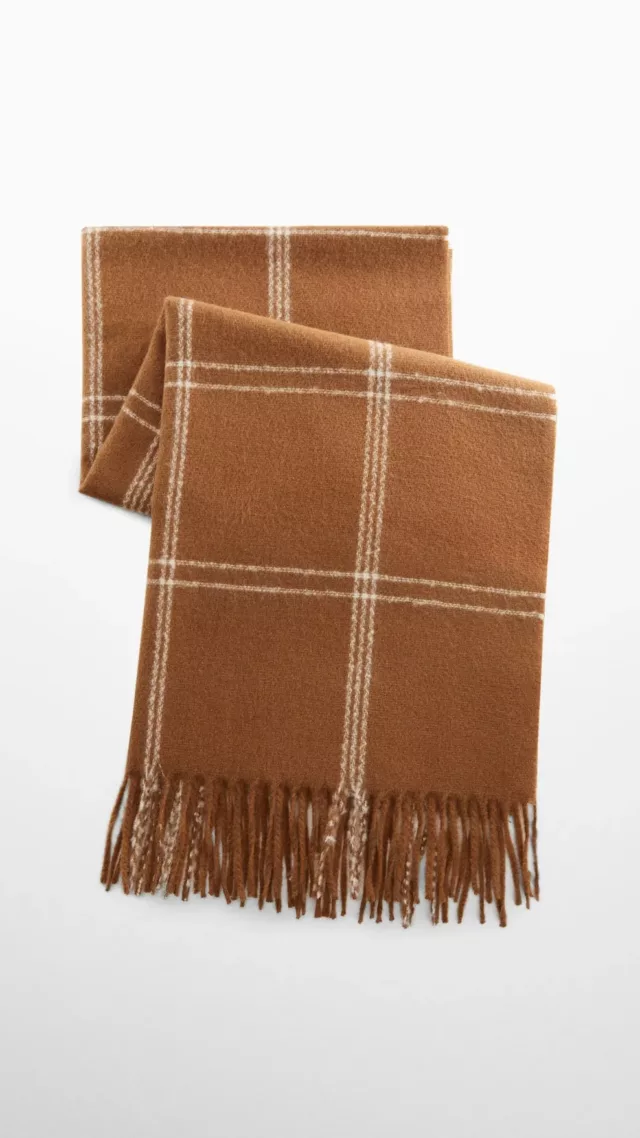 Large Checked Scarf Medium Brown