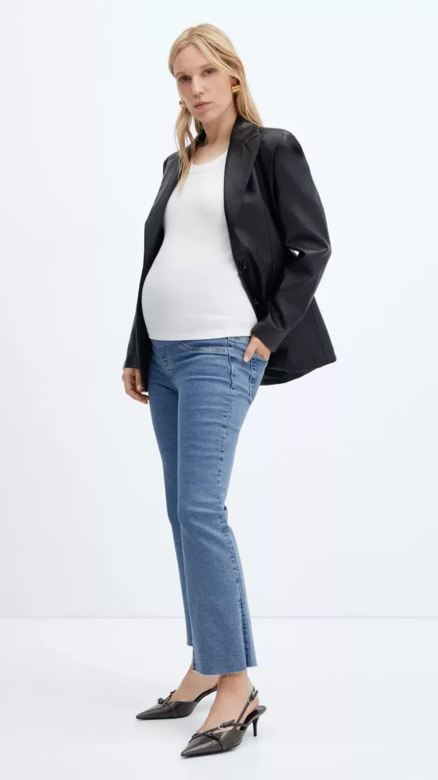 Maternity Flared Cropped Jeans Medium Blue