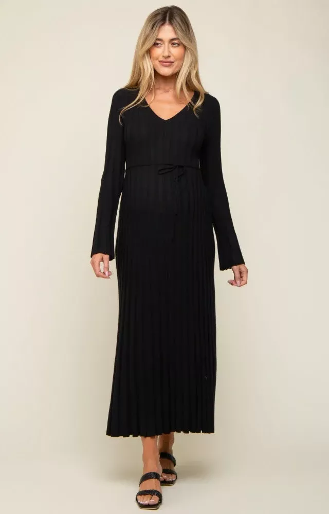 Black Ribbed Maternity Knit Maxi Dress