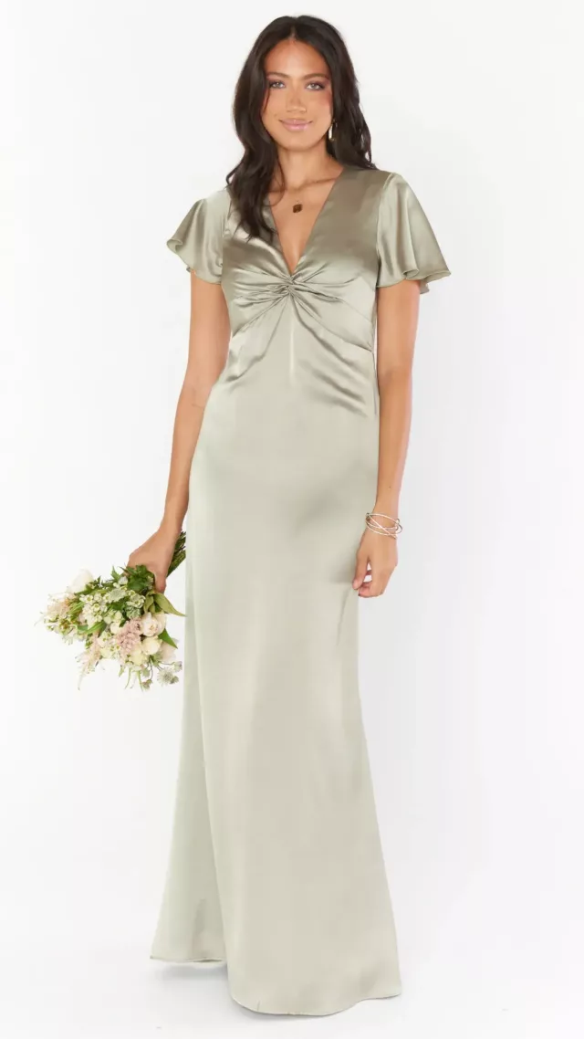Rome Twist Gown Moss Green Luxe Satin