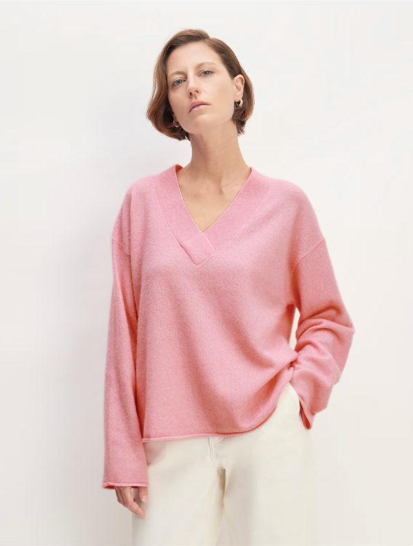 The Cozy-Stretch V-Neck Sweater Pink Peony