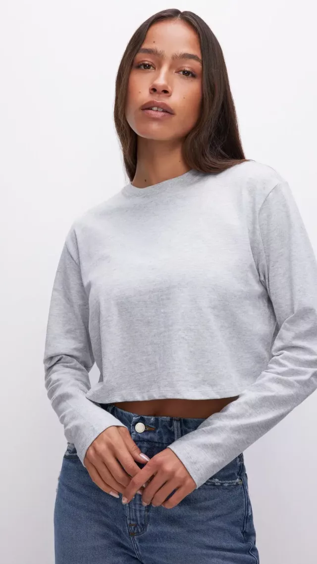 Cotton Cropped Long Sleeve Heather Grey