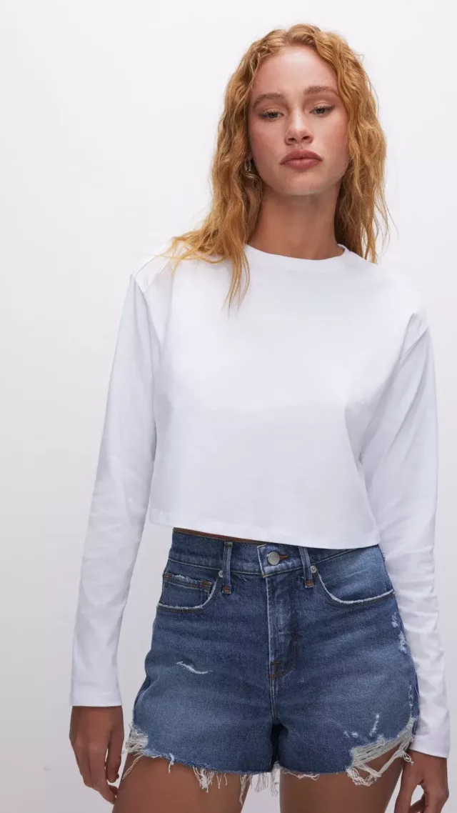 Cotton Cropped Long Sleeve White