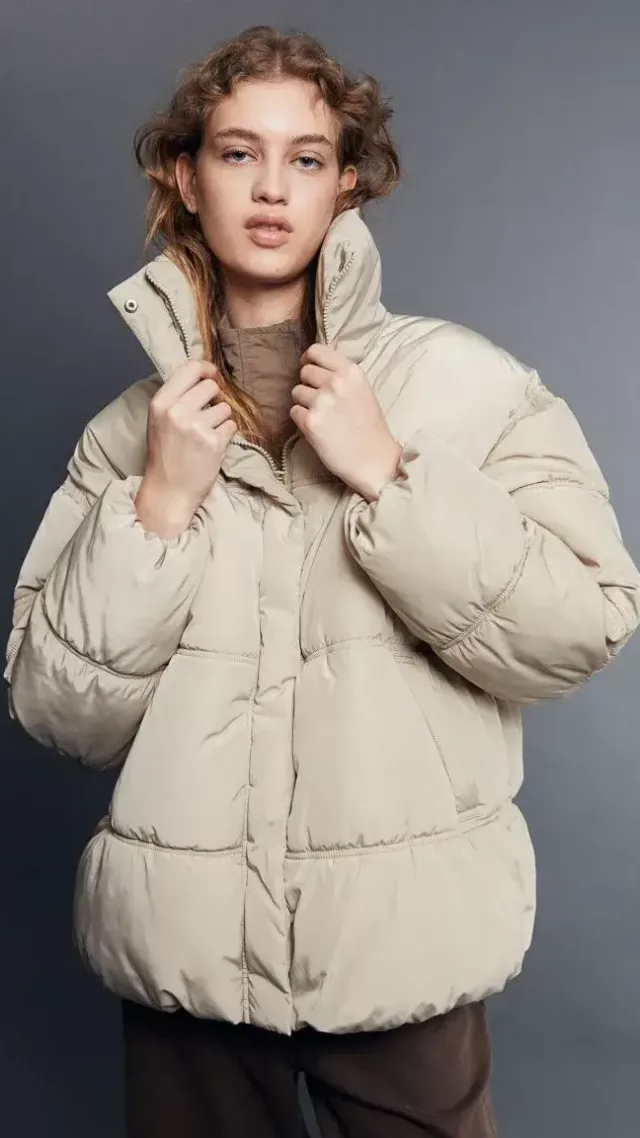 Quilted Puffer Jacket Light Beige