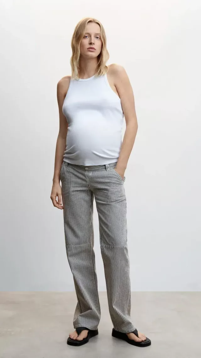 Maternity Striped Cargo Jeans Black
