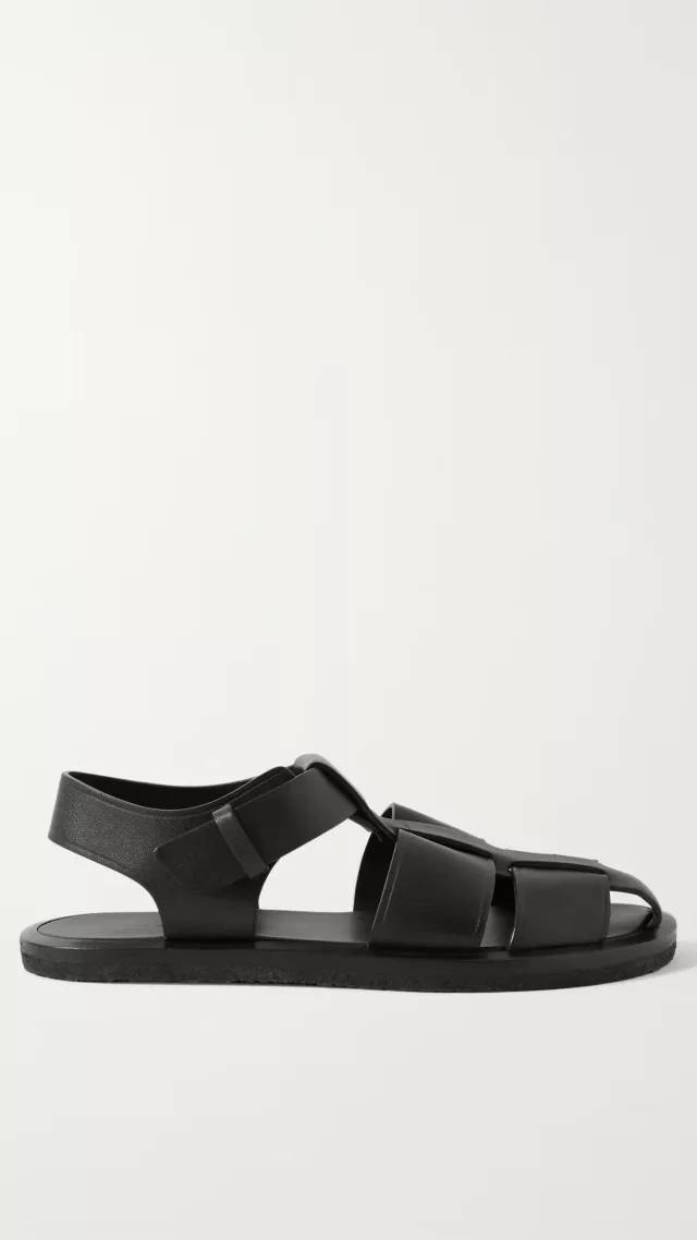 Fisherman Woven Leather Sandals Black