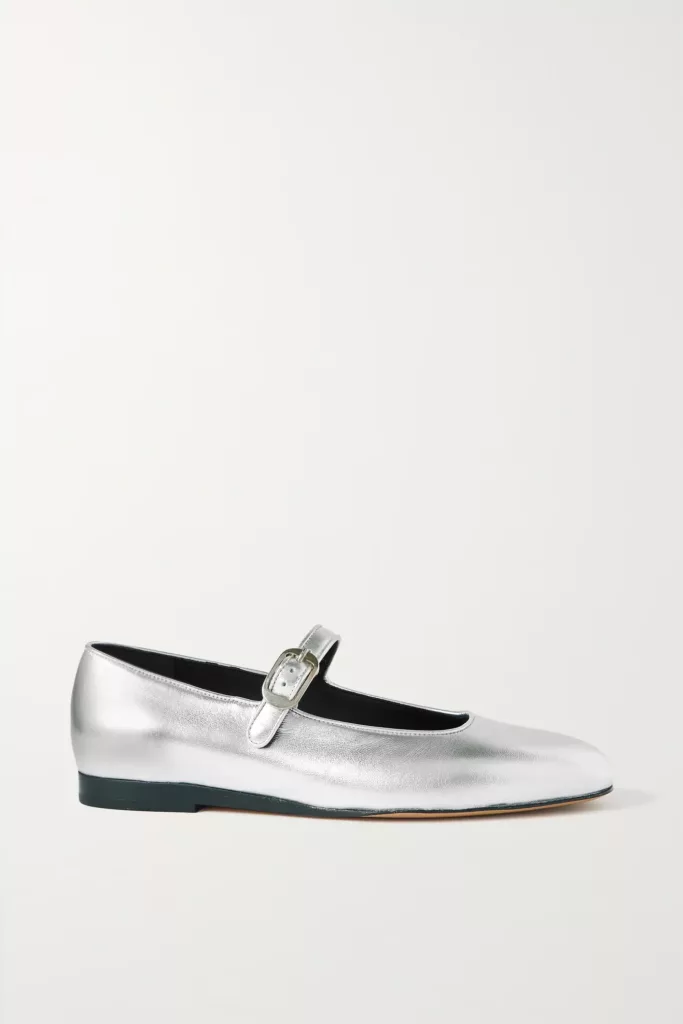 Metallic Leather Mary Jane Flats Silver