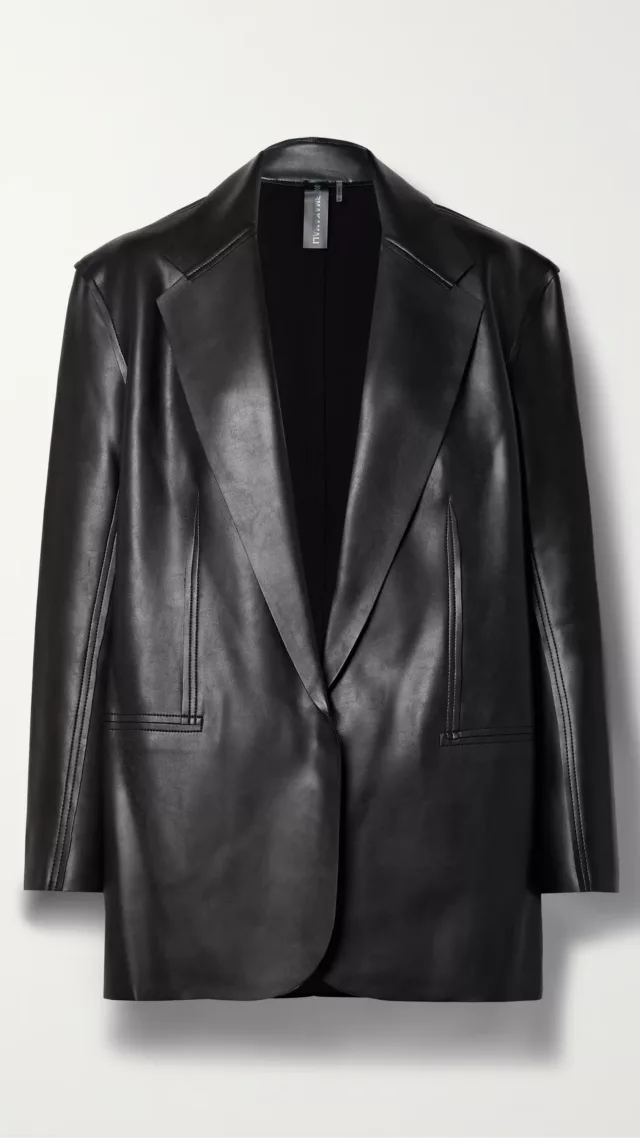 Oversized Vegan Leather Blazer Black