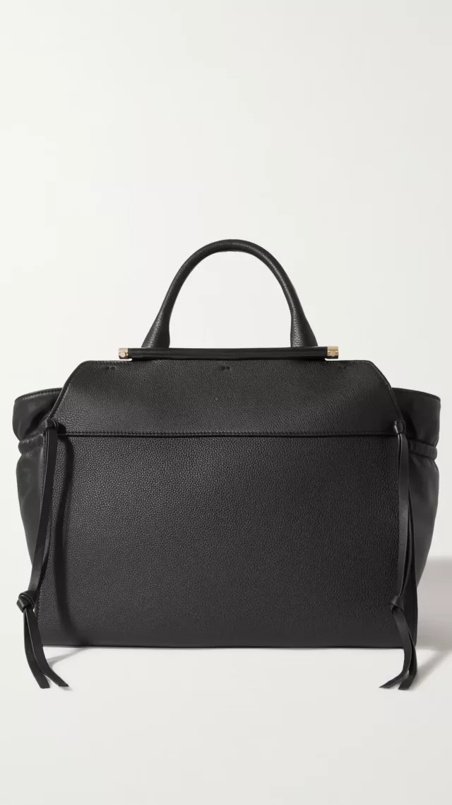 Steph Textured-Leather Tote Black