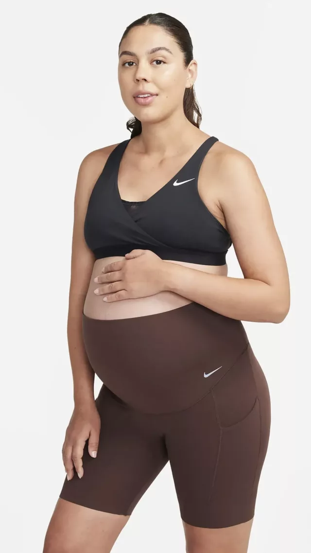 Nike Zenvy (M) Women'S Gentle-Support High-Waisted 8" Biker Shorts With Pockets (Maternity) Earth