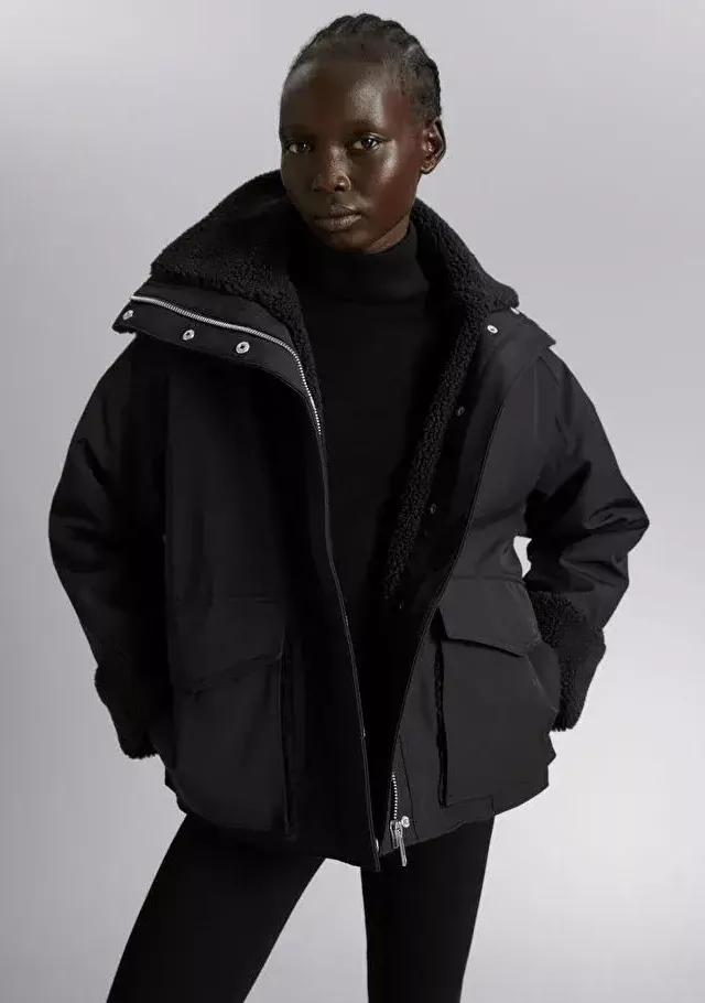 Oversized Shearling Jacket Black