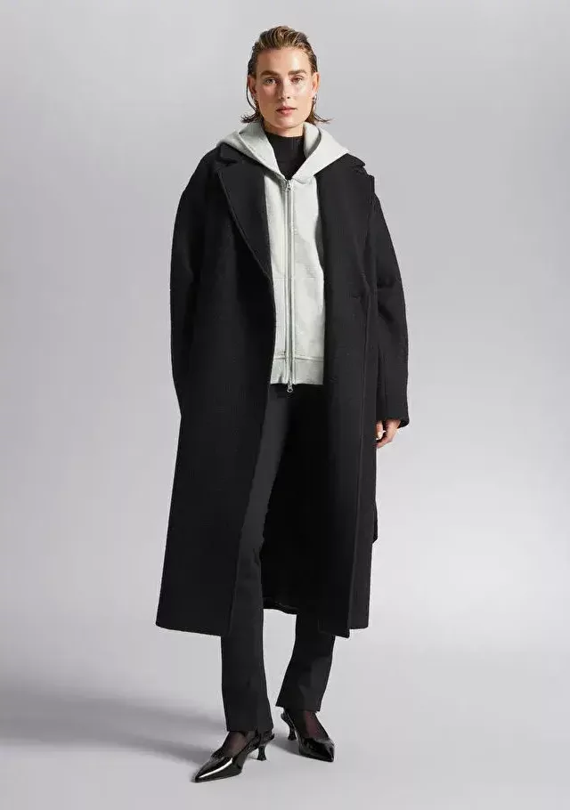 Voluminous Belted Wool Coat Black