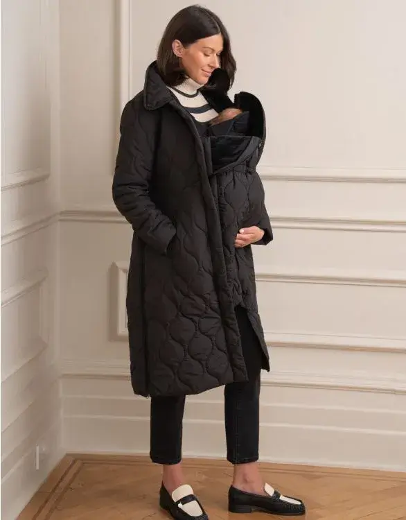 Quilted 3 In 1 Maternity & Babywearing Coat Black