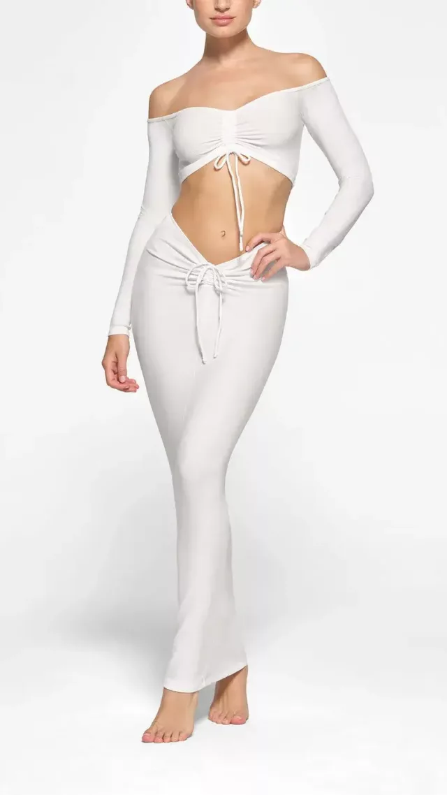 Ruched Long Sleeve Crop Top Marble