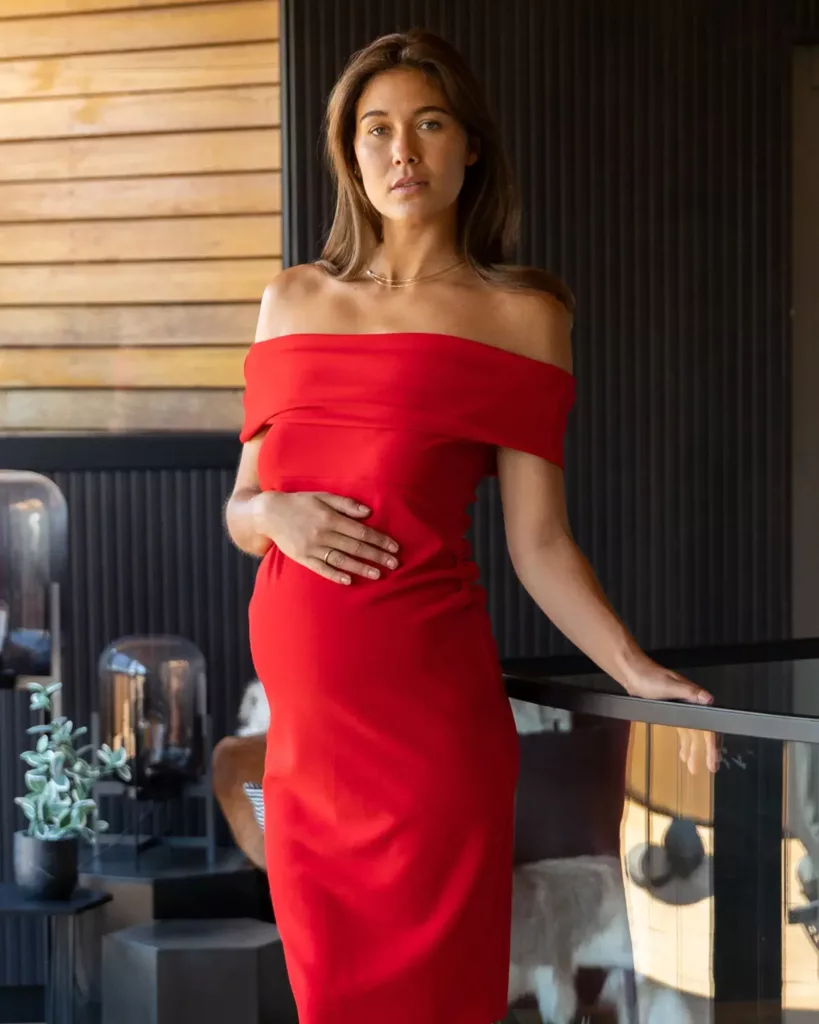 Claire Off-Shoulder Maternity Dress Red