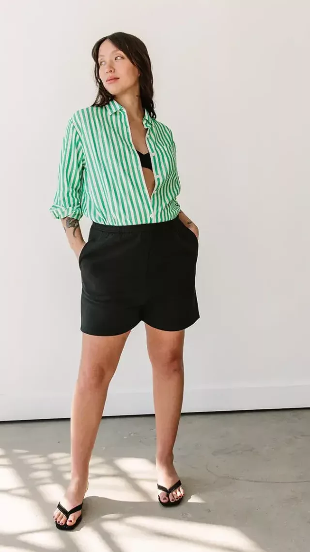Easy Button-Up Green Stripe