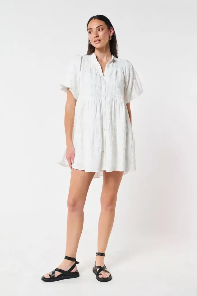 Aloha Button Down Babydoll Dress - Off-White Off White