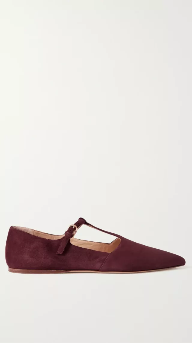 Lola Suede Point-Toe Flats Burgundy