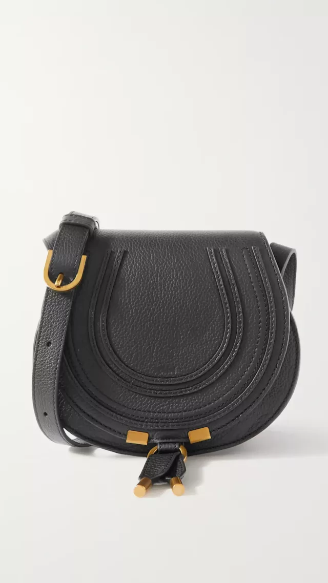 Marcie Mini Textured-Leather Shoulder Bag Black