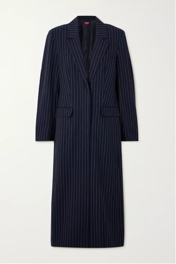 Ralph Pinstriped Grain De Poudre Coat Navy